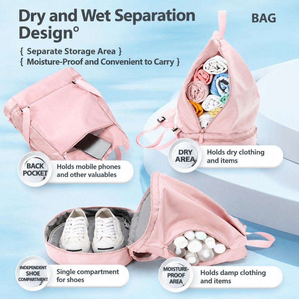 Shoe Compartment Swimming Bag Zip Closure Fitness Storage Bag Waterproof Backpack Travel Use
