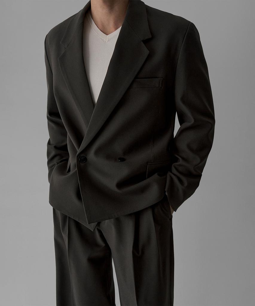 BOWLOW PRODUCT Wool Blend Double-Breasted Blazer [Charcoal]