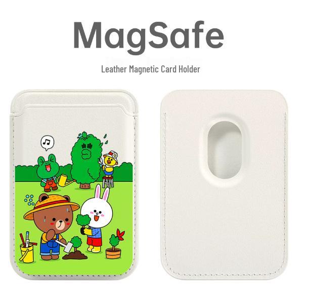 Кожаный держатель для карт MAGsafe с рисунком бурого медведя для телефона Apple - Удобный доступ