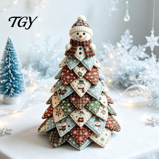 Festive Mantel Ornament DIY Quilted Christmas Tree Kit, 3D Fabric Patchwork Craft Set for Crafting Supplies Beginners, Handmade Tabletop Holiday Decor