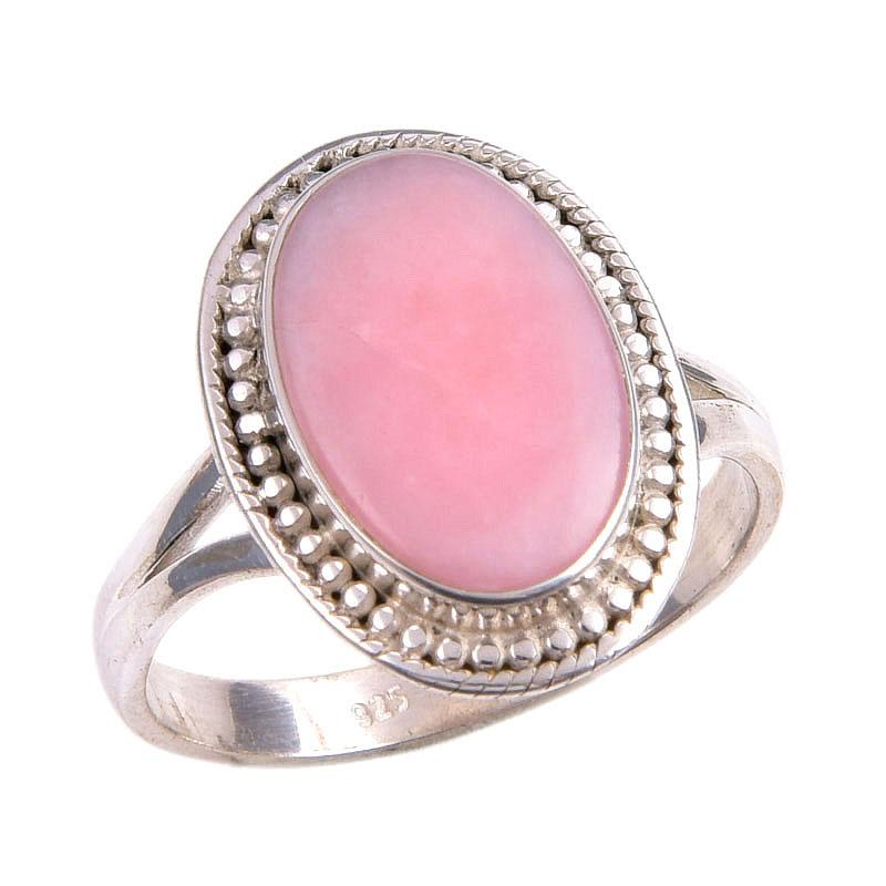 Natural Pink Opal Gemstone 925 Solid Sterling Silver Jewelry Ring Size 9.5 d3P00