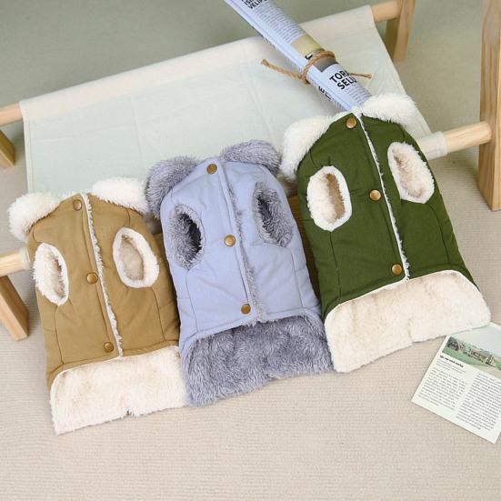 Хлопковое пальто для домашних животных, стильная застежка на пуговицы, теплая и удобная верхняя одежда для собак и кошек с тяговым кольцом на зиму