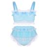 Men's Ruffled Frilly Lace Satin Sissy Lingerie Set Bra Skirted Panties Bloomer Underwear