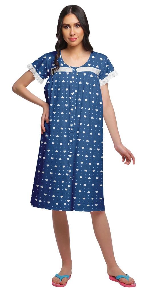 Moomaya Женская ночная рубашка с короткими рукавами и хлопковой кружевной каймой с принтом