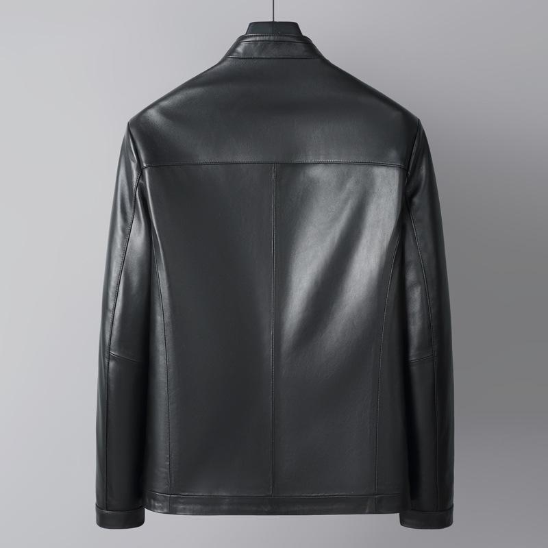 Кожаная куртка из овчины, тонкая кожаная куртка, средняя, деловая, повседневная, воротник-стойка, кожаная куртка, заводская, мужская, кожаная