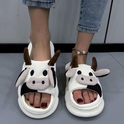 Универсальные домашние хлопковые и льняные сандалии Four Seasons, нескользящие тапочки из коровьего льна с милыми героями мультфильмов