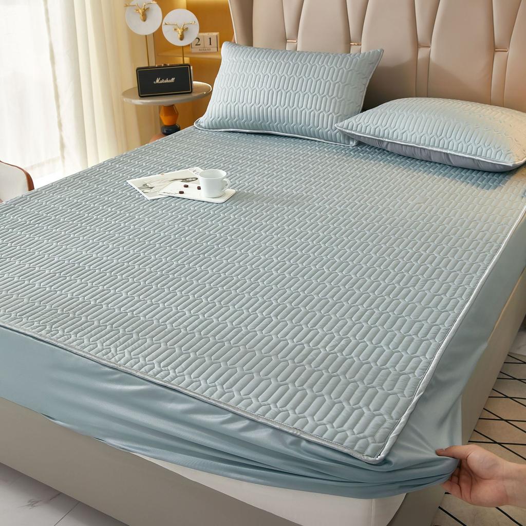 3PC Summer Latex Bed Sheet Summer Mat Ice Silk All-inclusive Mattress Protective Cover Ice Silk Bedspread
