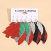 Holiday S-Shaped Plaid Sequin Earrings: European & American Style Leather Christmas Tree Dangle Set (3 Pairs)