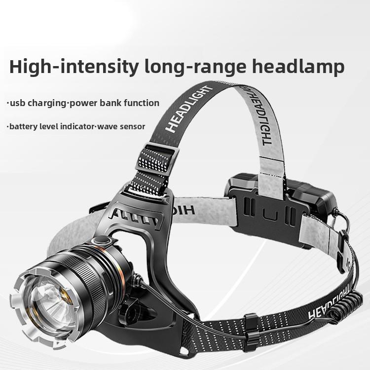 LED ultra strong headlight sensing zoom charging head flashlight high-power headlight 1000M headlight using 2 * 18650 fishing