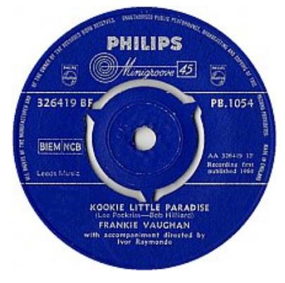 7-дюймовая пластинка FRANKIE VAUGHAN Kookie Little Paradise PB1054 Philips 1960 UK Поп Б/у