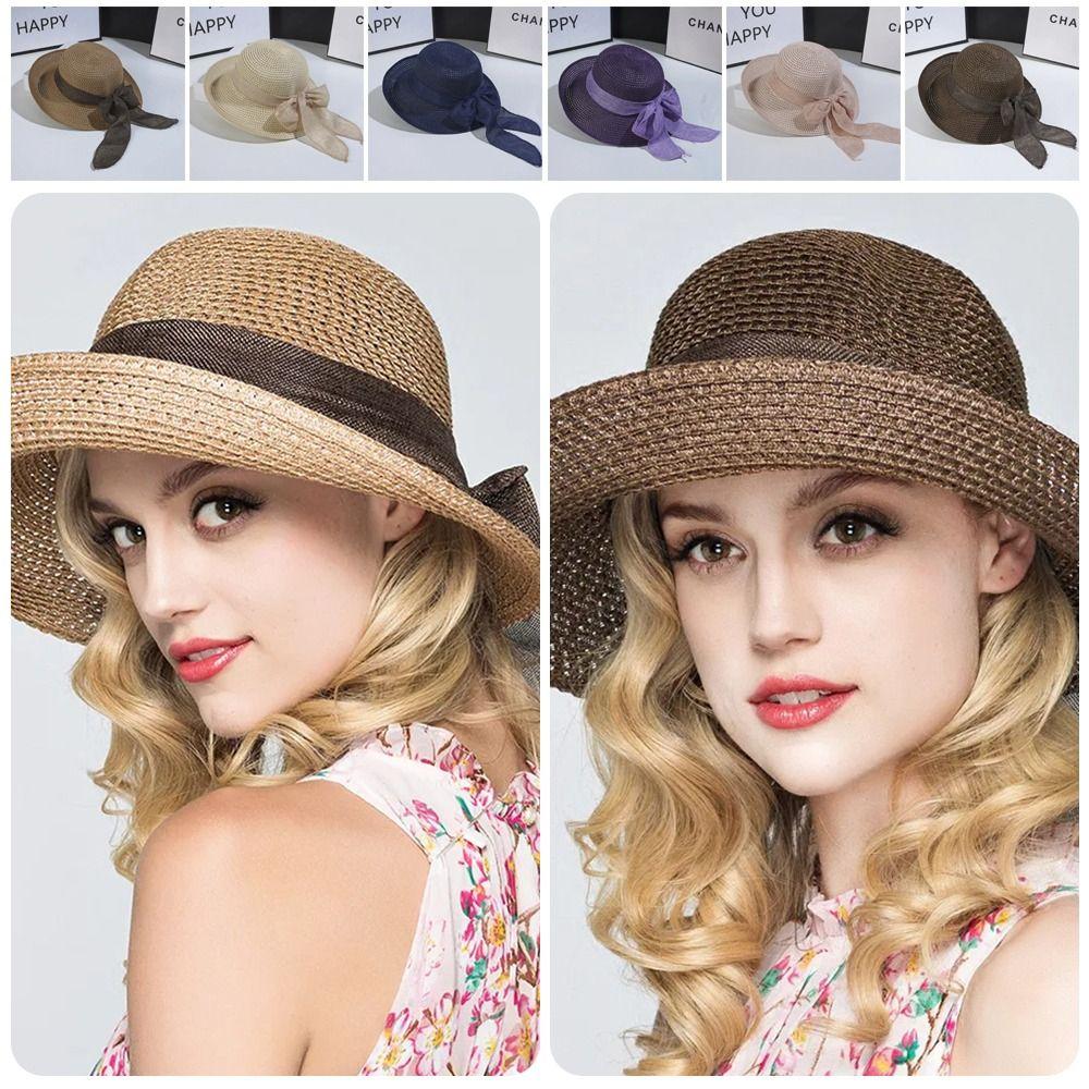 1Pcs Foldable Summer Sun Hat Vintage Casual Straw Cap New Women Hat for Outdoor Travel Beach