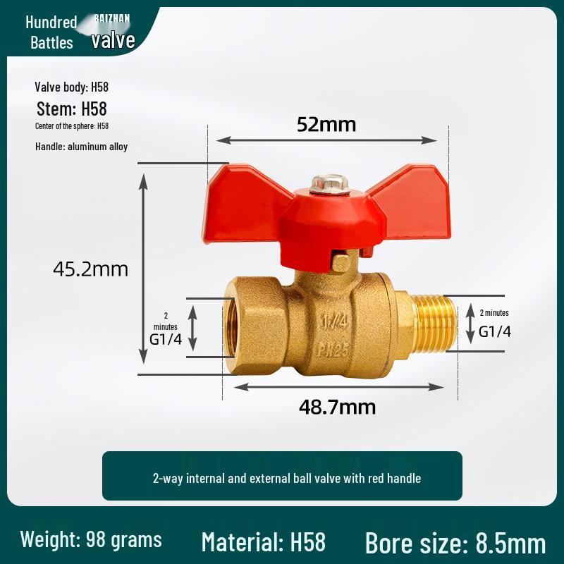 Adjustable Copper Ball Valve for Water Pipes, 2 to 6-Minute Flow Control, 4-Point Threaded Tap