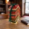 Traditional Holiday Table Ornament Stacked Book Christmas Tree Tabletop Decor, Resin Page for Home Durable Office Desk, Rustic Centerpiece with Velvet