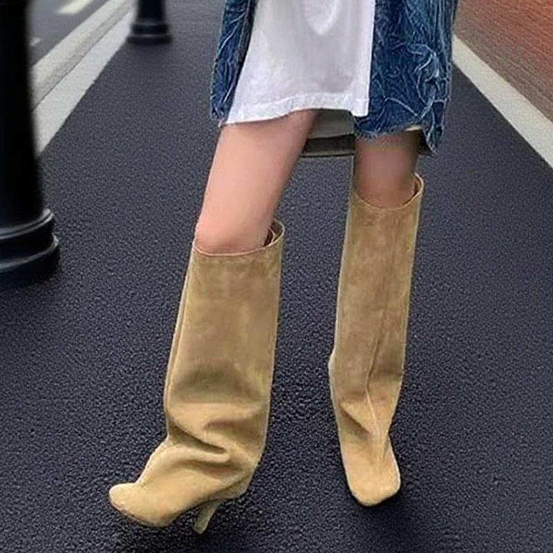 Модная обувь Eilyken Большой размер 44 Уличный панк стиль Круглый носок Женские ботфорты Сексуальная обувь на тонком каблуке Зимние женские современные длинные ботильоны