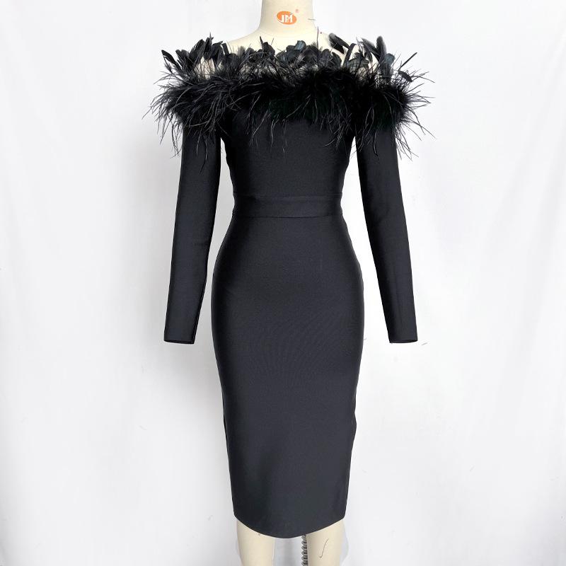 Представляем новейшее вечернее платье-бандаж с перьями на одно плечо — в стиле знаменитостей!