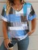 Summer Plaid Women's V-neck T-shirt Outdoor Casual Short Sleeve Tops Plaid Printed Trendy Peplum OverSize Women's Clothing