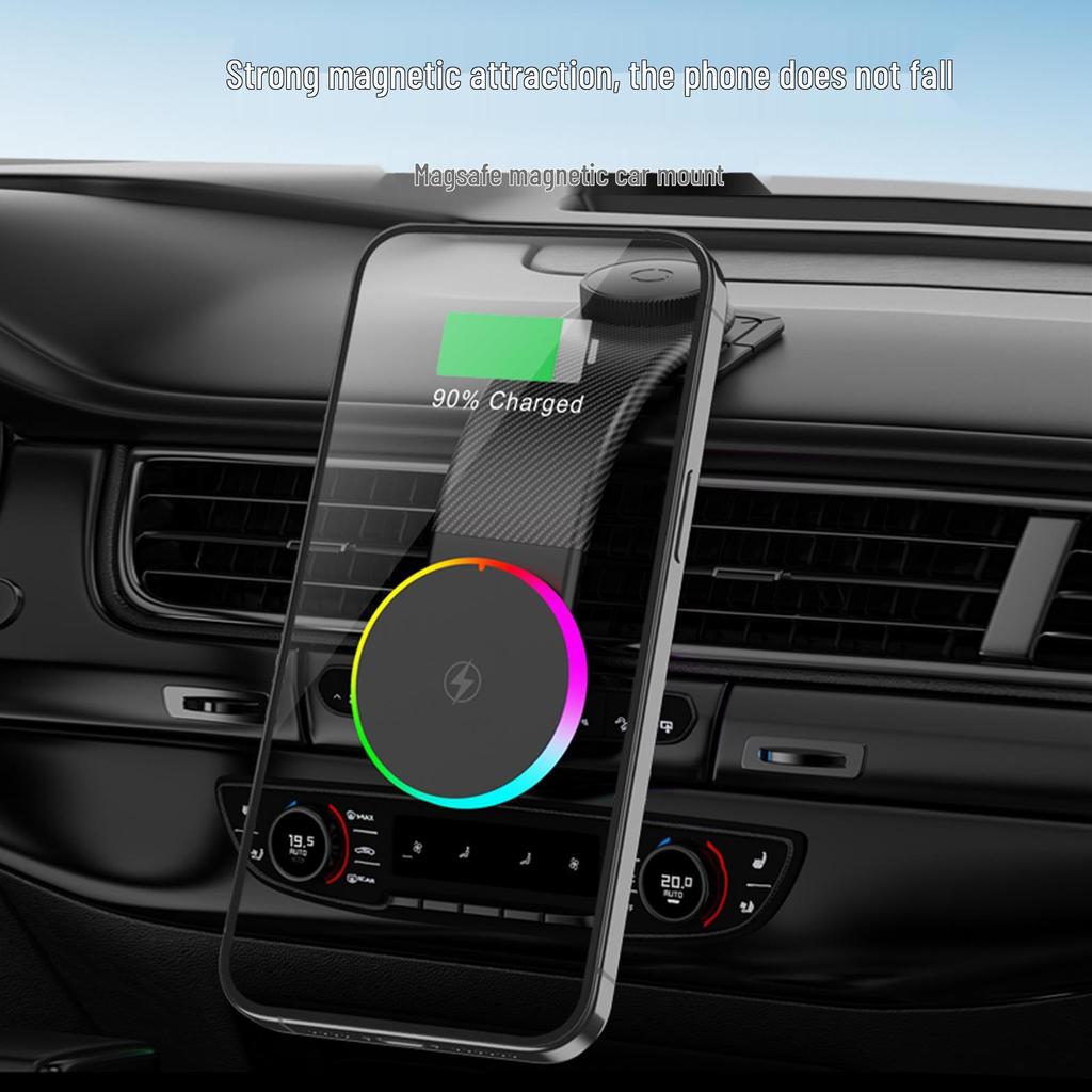 Беспроводное автомобильное зарядное устройство MagSafe, быстрая зарядка 15 Вт с магнитным автомобильным креплением и держателем для навигации.
