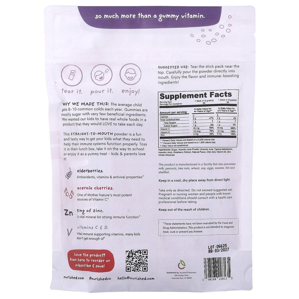 Питательный, Иммуностимулирующий, Фруктовый пунш, Лимонад, 30 пакетиков-стиков, 57 г (2,01 унции)