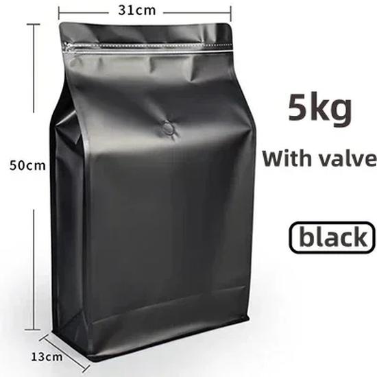 Large Capacity Resealable 5kg Coffee Bean Powder Packaging with One-way Air Valve Pet Dry Food Flat Bottom Ziplock Storage Bag