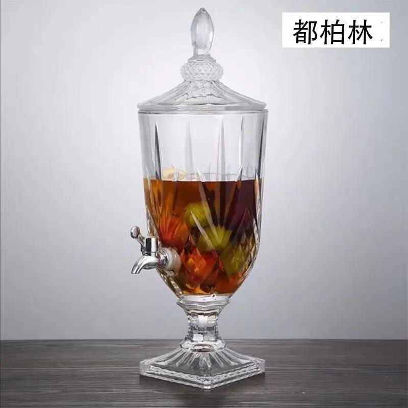 Высококачественный 2-галлонный диспенсер для напитков из прозрачного стекла с элегантным рельефным дизайном - идеально подходит для домашнего декора