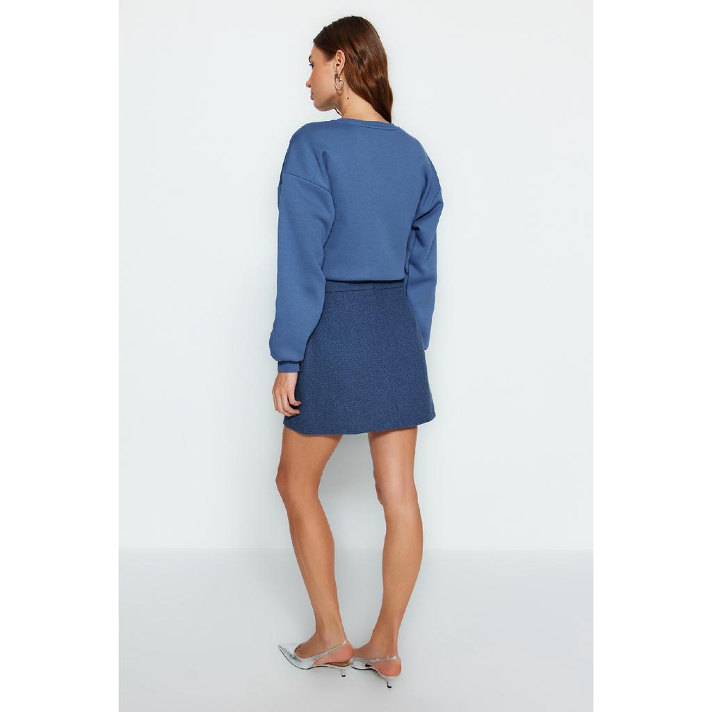 Мини-тканая юбка из твидовой ткани индиго с кисточками Twoaw24et00204