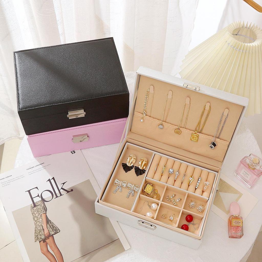 Роскошная двухслойная шкатулка для украшений с замком для ожерелий, колец, сережек и аксессуаров - большой органайзер для дорогих ювелирных подарков.