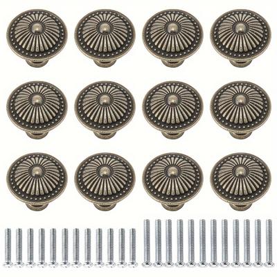 12 шт. Винтажная ручка для ящика, круглая ручка для комода, 1,02 X 0,87 дюйма, для тумбочки, шкафа, ящика, ручка для шкафа, одно отверстие, с винтами