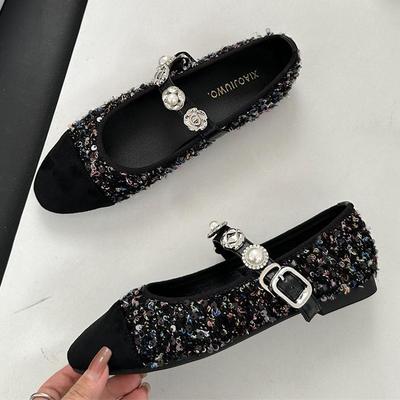 Модные женские твидовые балетки смешанных цветов со стразами, с ремешком и пряжкой, туфли на плоской подошве, женские лоферы слипоны с круглым носком, женские лоскутные балетки