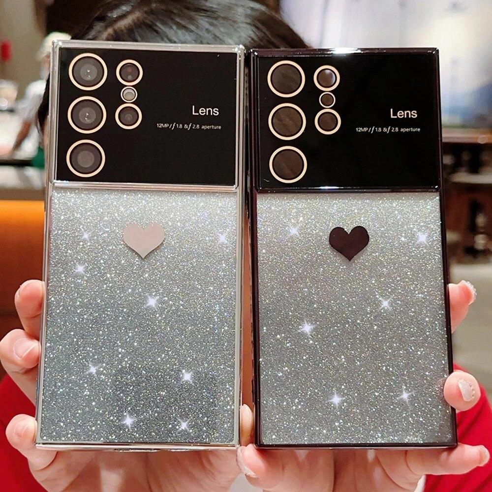 Gradient Heart Glitter Case Love For Iphone 15 14 13 Pro Samsung Galaxy S24 Ultra S22 Plus S23 Fe A54 A14 A24 A23 A53 A52 A13 Soft Cover Cases