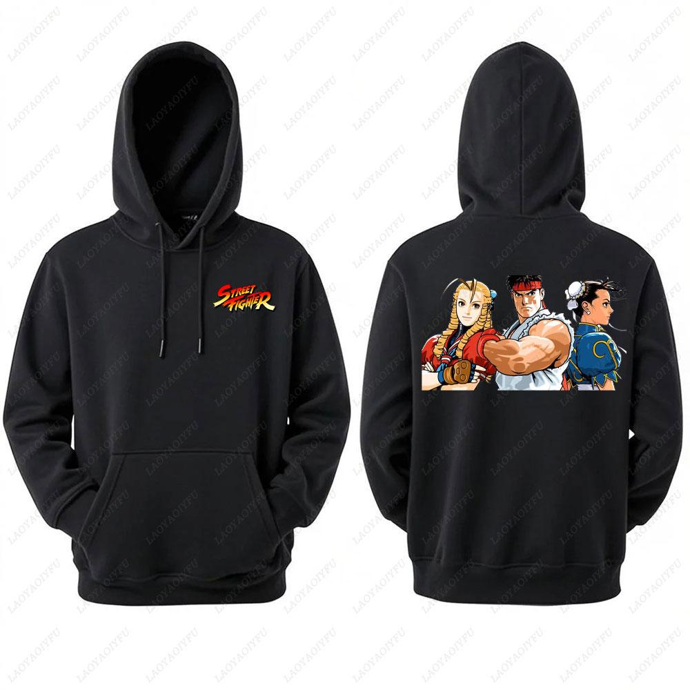 Мужская толстовка Street Fighter с принтом из аниме-игры, повседневная толстовка с длинным рукавом, двусторонняя уличная одежда для осени, одежда для мужчин