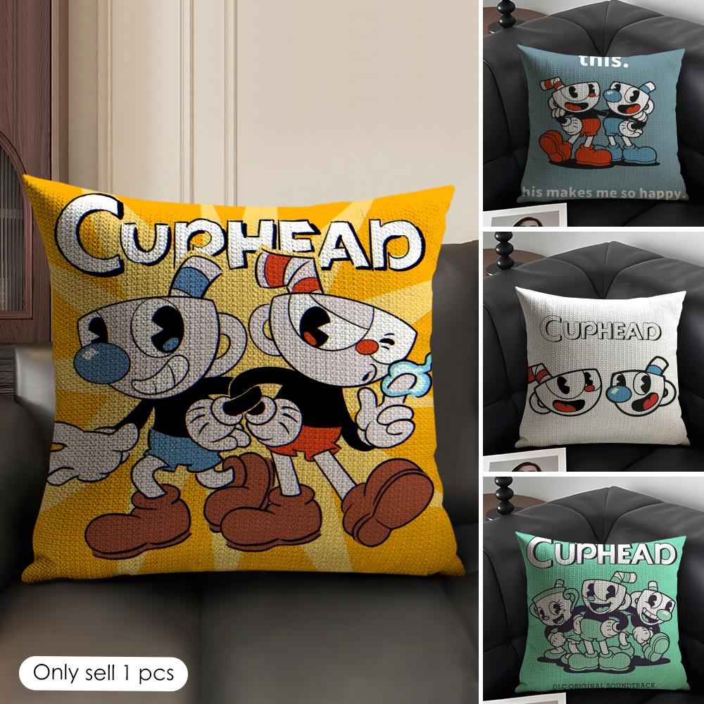 Classic Game CCuphead Cute Cushion Cover Natural Linen Organic Fabric DoubleSided Printing Sofa Home Decor Gift Pillow Case