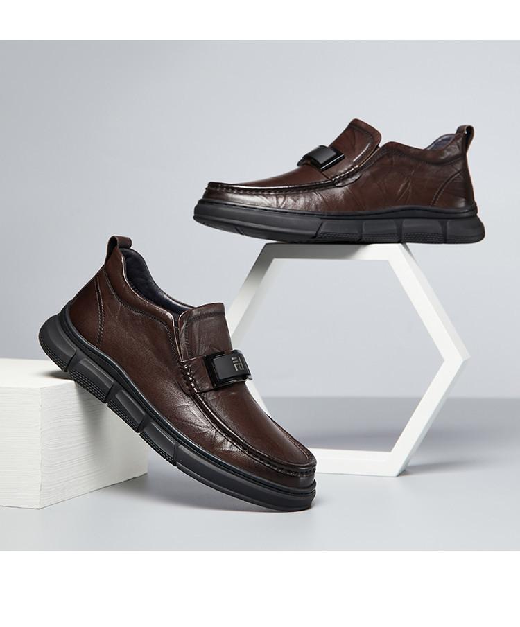 Top layer cowhide men's shoes, spring genuine leather, one foot business casual shoes, Le Fu shoes men's shoes