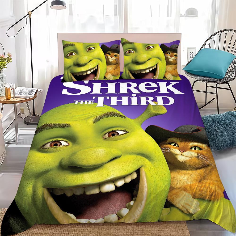 S-Shrek Cartoon Funny Duvet Cover Set Home Style Bedding Soft Laundry Polyester Bed 3 Piece Set Student Dormitory Gift
