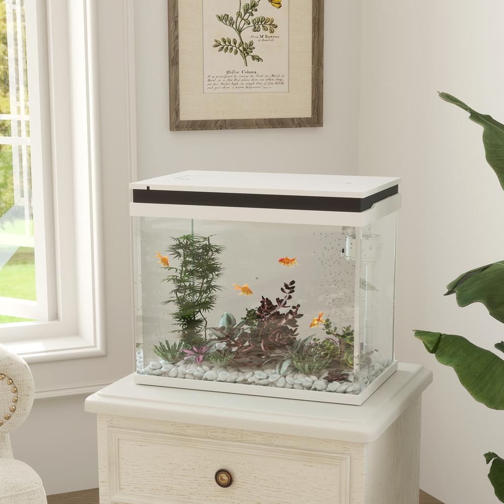 41 Liter Glass Aquarium with Filter System, LED Lights, Water Pump, for Various Fish Species, White