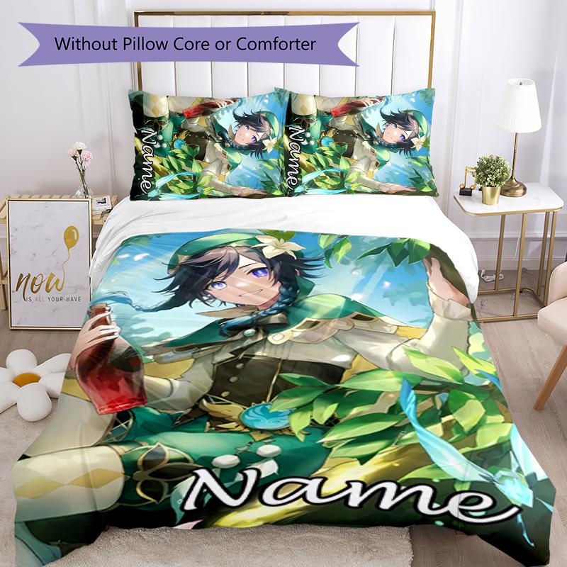 3pcs Custom Name Genshin Impact characters Bedding Set Duvet Cover Closure Includes 1 Duvet Cover & 2 Pillowcases for All Seasons Bedroom Decor