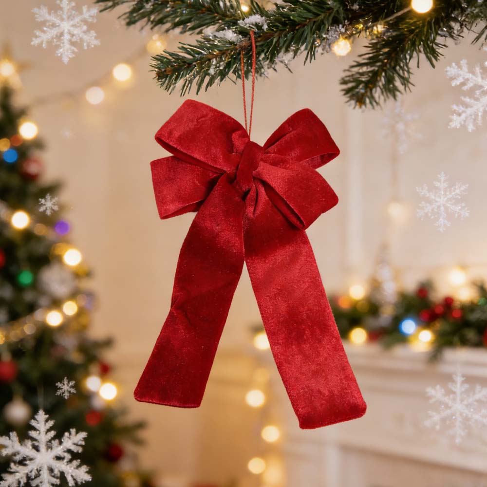 Large Size Christmas Red Velvet Bow Reusable Xmas Bow-knot Pendant Wedding