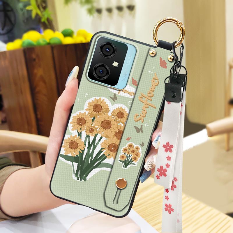 Silicone Flower Phone Case For Blackview Oscal C70 Kickstand Waterproof Dirt-resistant Shockproof Wrist Strap Durable