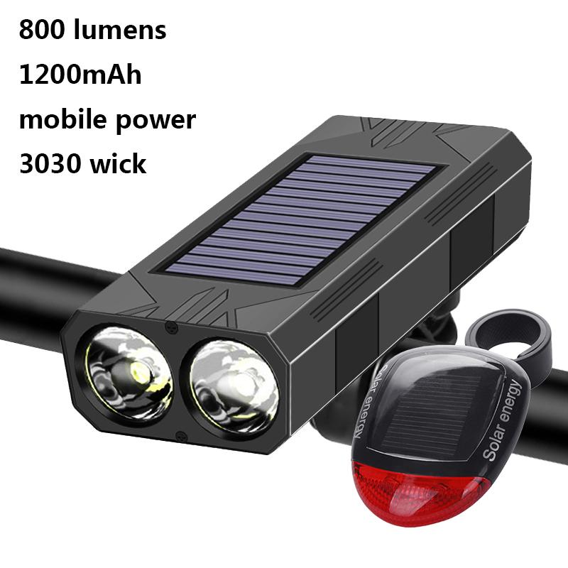 800 LM Solar Bike Light Set LED Bicycle Lights Horn MTB Cycling Headlight USB Charging Flashlight Bike Accessories 7