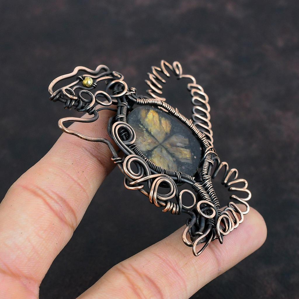 Подвеска из киастолита, обмотанная медной проволокой, подвеска из натурального драгоценного камня, ювелирное украшение, подвеска в виде кролика, подвеска ручной работы, украшения, обмотанные проволокой, подарки для жены