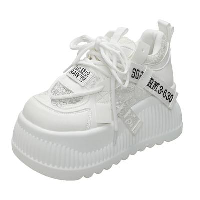 Модные женские 2025 весна-лето дышащие сетчатые кружевные массивные кроссовки на высокой платформе спортивная обувь новые полые повседневные нескользящие туфли