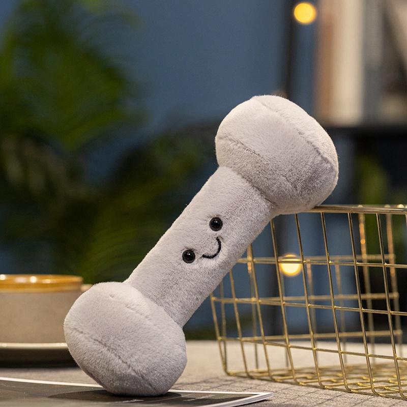 Cute Kettle-bell Dumbbell Plush Pillow Stuffed Smiling Face Fitness Sports Equipment Plushie Home Decor Men Gift