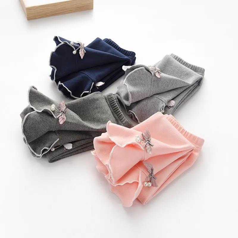 Леггинсы для девочек, детские весенне-осенние тонкие банты с жемчужными цветами, корейские укороченные брюки, эластичные брюки, детская верхняя и внутренняя одежда