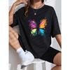 White T-Shirt With Colorful Butterfly Print For Casual Wear