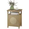 Nightstand, Rattan Door, Open Shelf and Compartment, 40x35x55 cm, Natural Wood