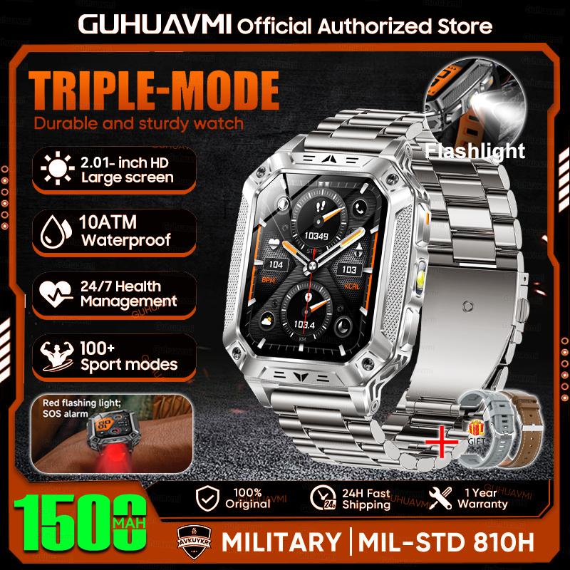 Новые 1500 мАч Военные Умные Часы Мужские 2,01" AMOLED GPS Маршрут 10ATM Водонепроницаемые SOS Светодиодный Фонарик Умные Часы Для Android iOS