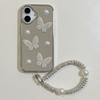 Для iPhone 16 Чехол 3D Жемчужная Бабочка Зеркальный Дизайн Противоударный Чехол для Телефона с Ремешком