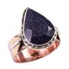 Natural Blue Sunstone Gemstone 925 Sterling Silver TwoTone Gift Ring S.9 O5I37