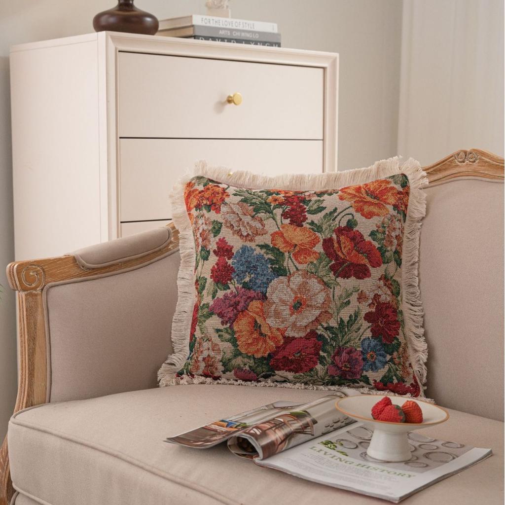 Living Room Sofa Pillow American Jacquard Fringed Double-Sided Thick Cushion American Jacquard Throw Pillow Contrasting Colors