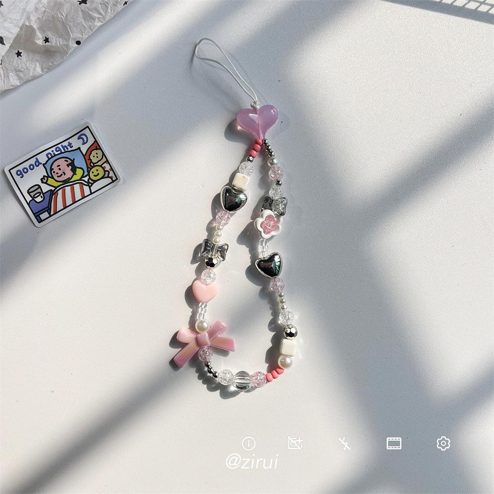 Cute Phone Charms Beaded Strap Cellphone Keychain Bear Butterfly Heart Cool Charm for Bag Keyring Camera Pendants Decor