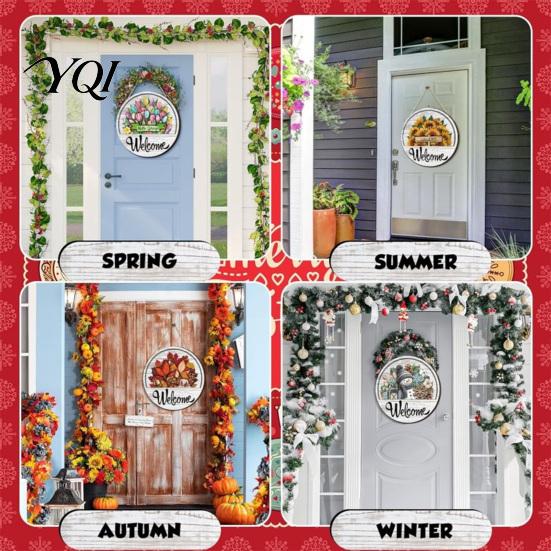 Rustic Wooden Welcome Sign for Home Interchangeable Sign, Seasonal Magnetic/Insert Icon Hanger, Front Door Farmhouse Round Wood Hanging Piece
